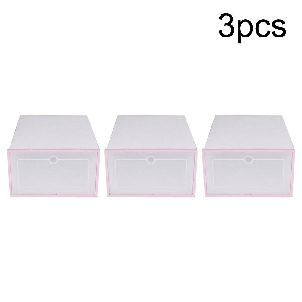 3Pcs Transparent Shoes Storage Boxes Stackable Shoes Containers (Pink)