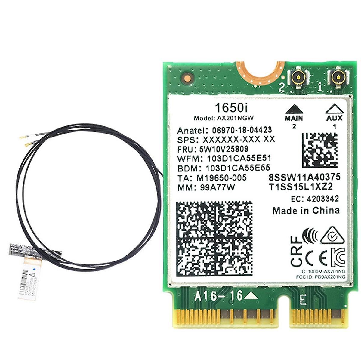 1650i AX201NGW WiFi Card+2xAntenna 3000Mbps WIFI6 2.4G/5G Dual-Band Cnvio2 Bluetooth 5.1 WiFi Adapter for Win10/Win11