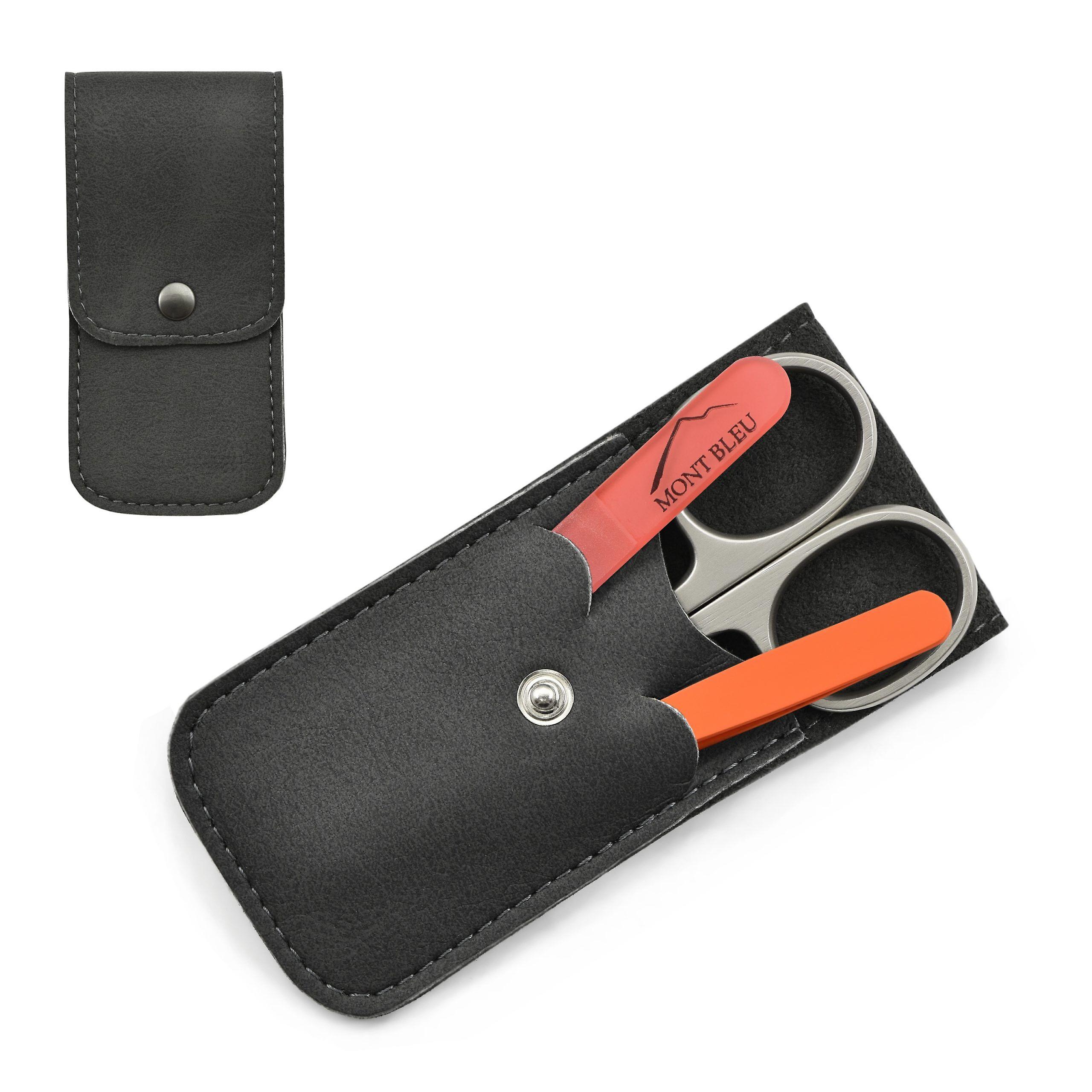 Mont Bleu 3-piece Manicure Set in Soft Leatherette Case, Black - Orange