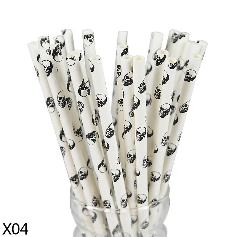 25/50pcs Paper Straws White Black Orange Bat Ghost Pumpkin Drinking Straws For Halloween Birthday Party Decor Disposable Straws