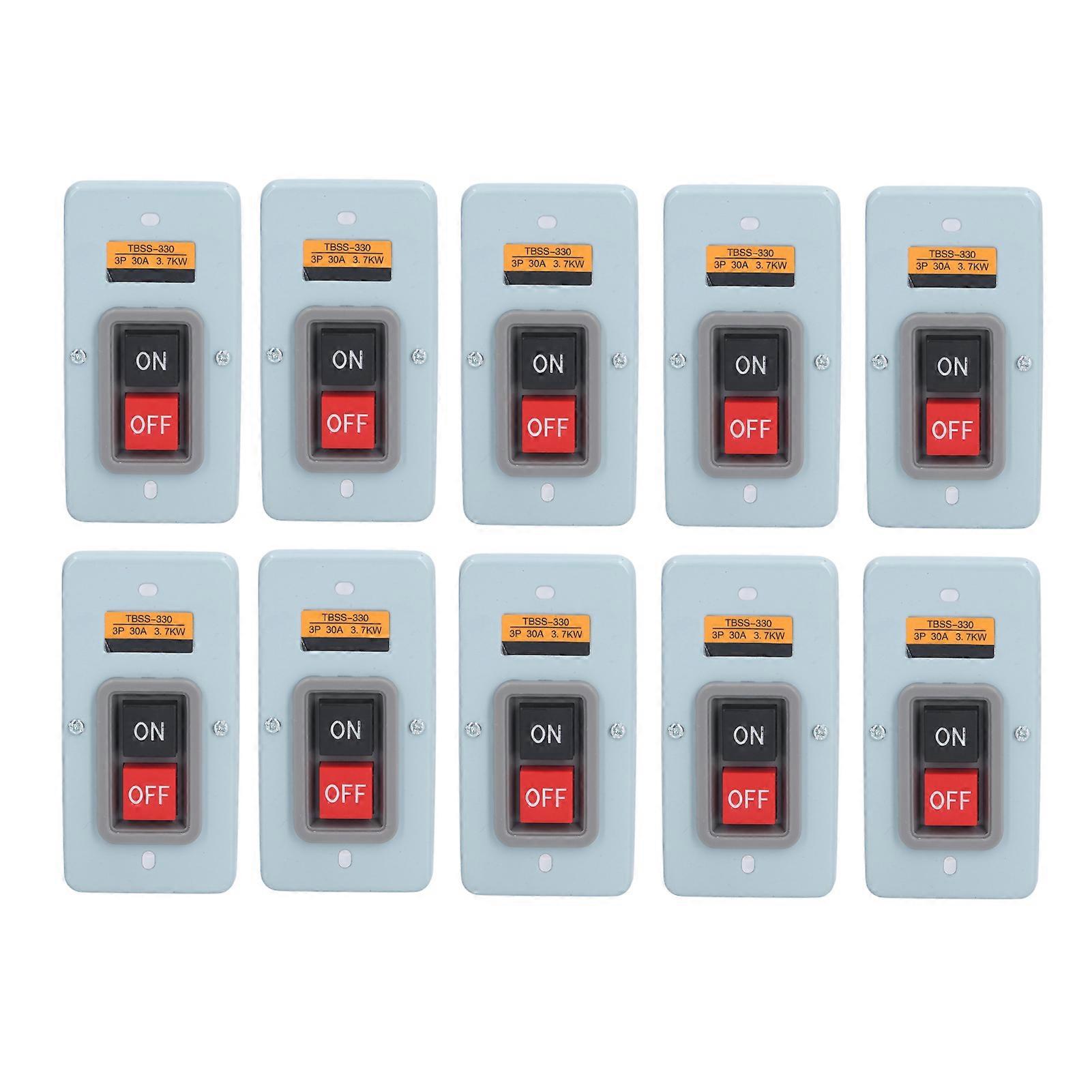 10pcs Push Button Switch Press Power Control Station Box 3 Phase On Off 380v 30a Tbss330
