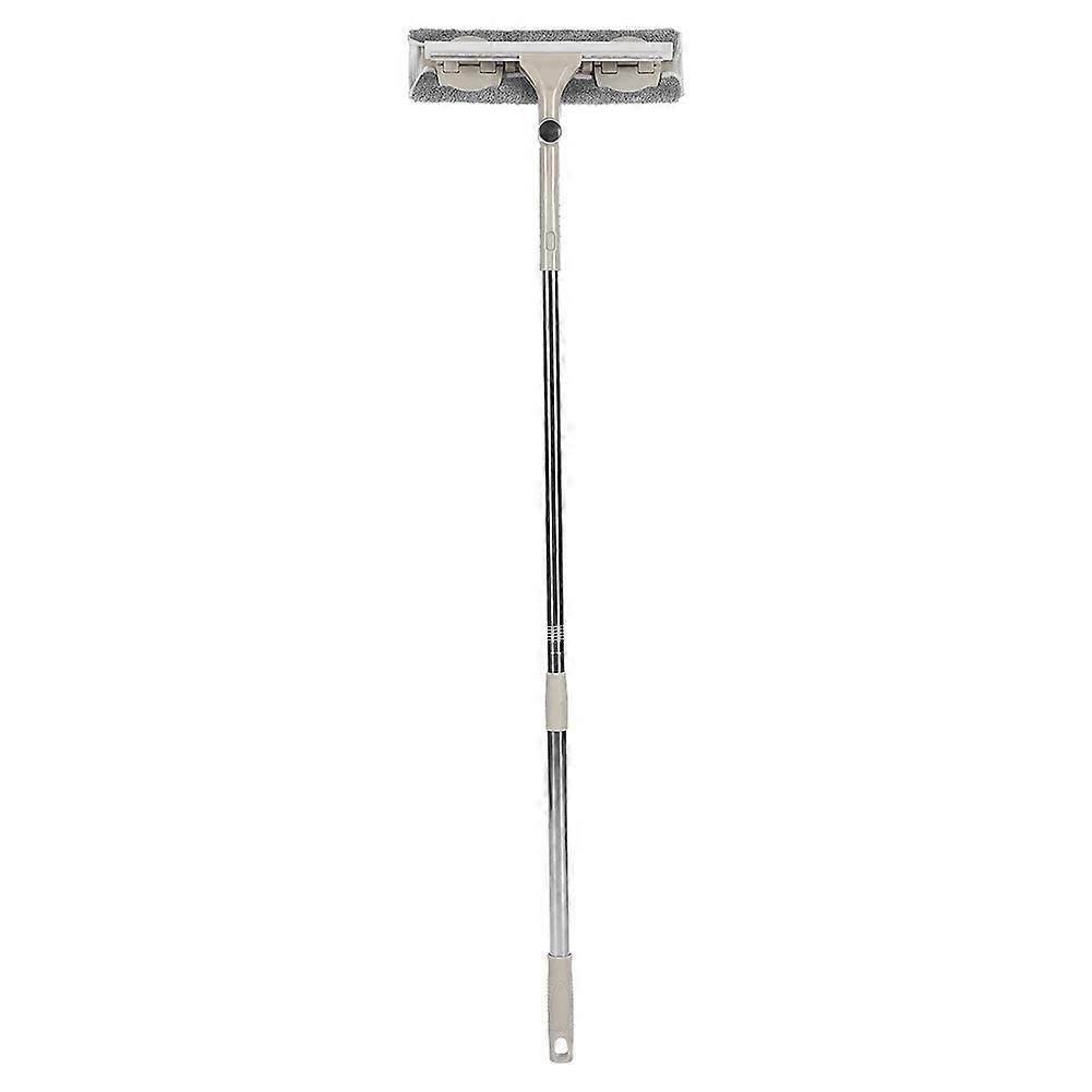 Khaki Double Sided Long Rod Rotate Window Cleaner Wiper Squeegee Cleaning Brush Cleaning Tool