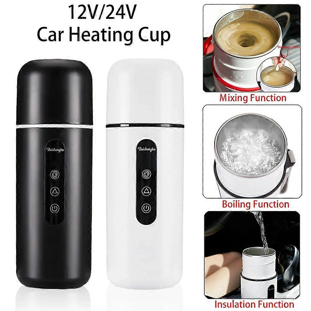 12V/24V Car Heating Cup Portable Electric Kettle w/ Automatic Stirring Function Water Warmer Bottle Car Heating Cup LCD Display FN9U1089