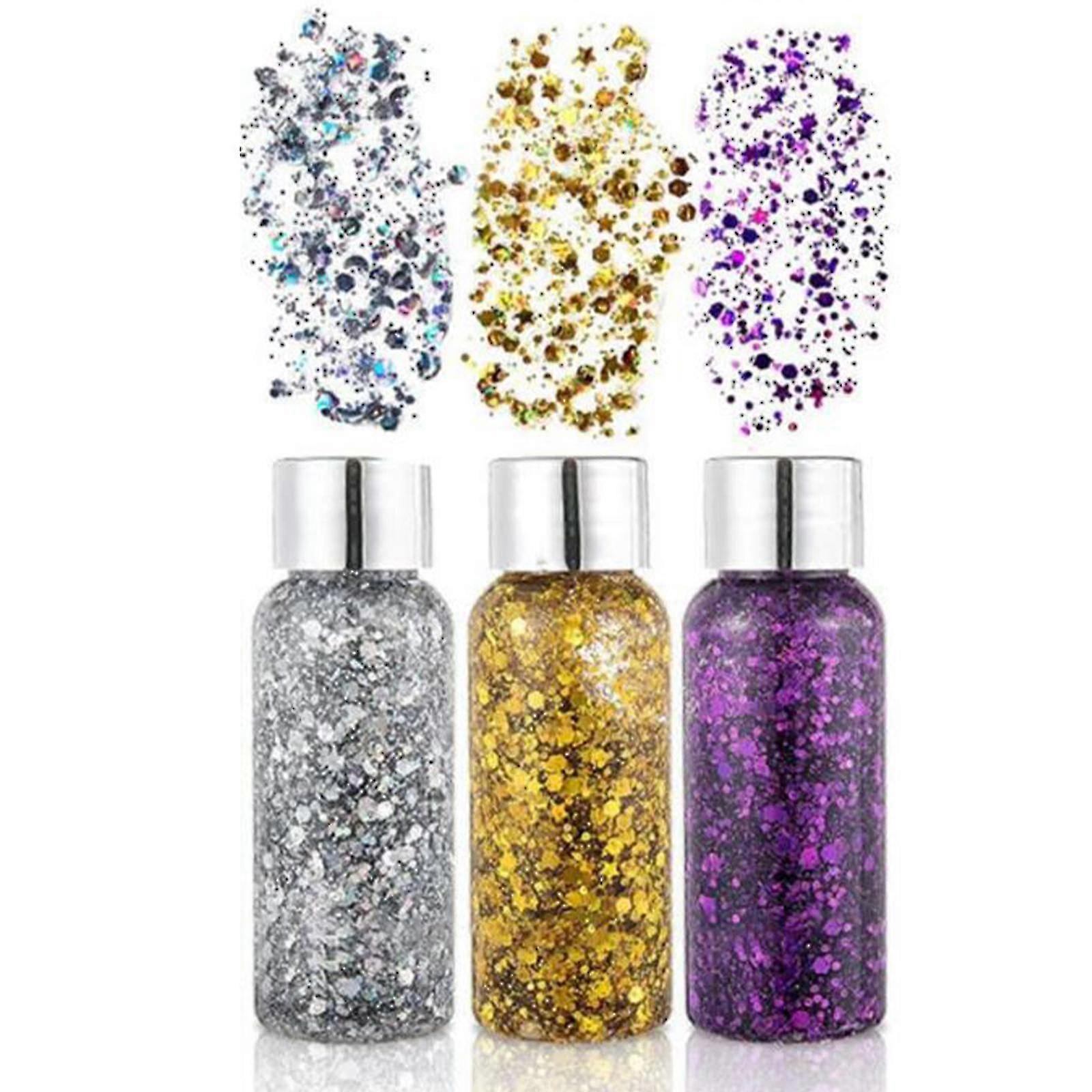 3pcs Mermaid Sequins Chunky Body Glitter Gel Holographic Long-lasting Glitter Liquid Body Makeup For Face Body Hair Nails