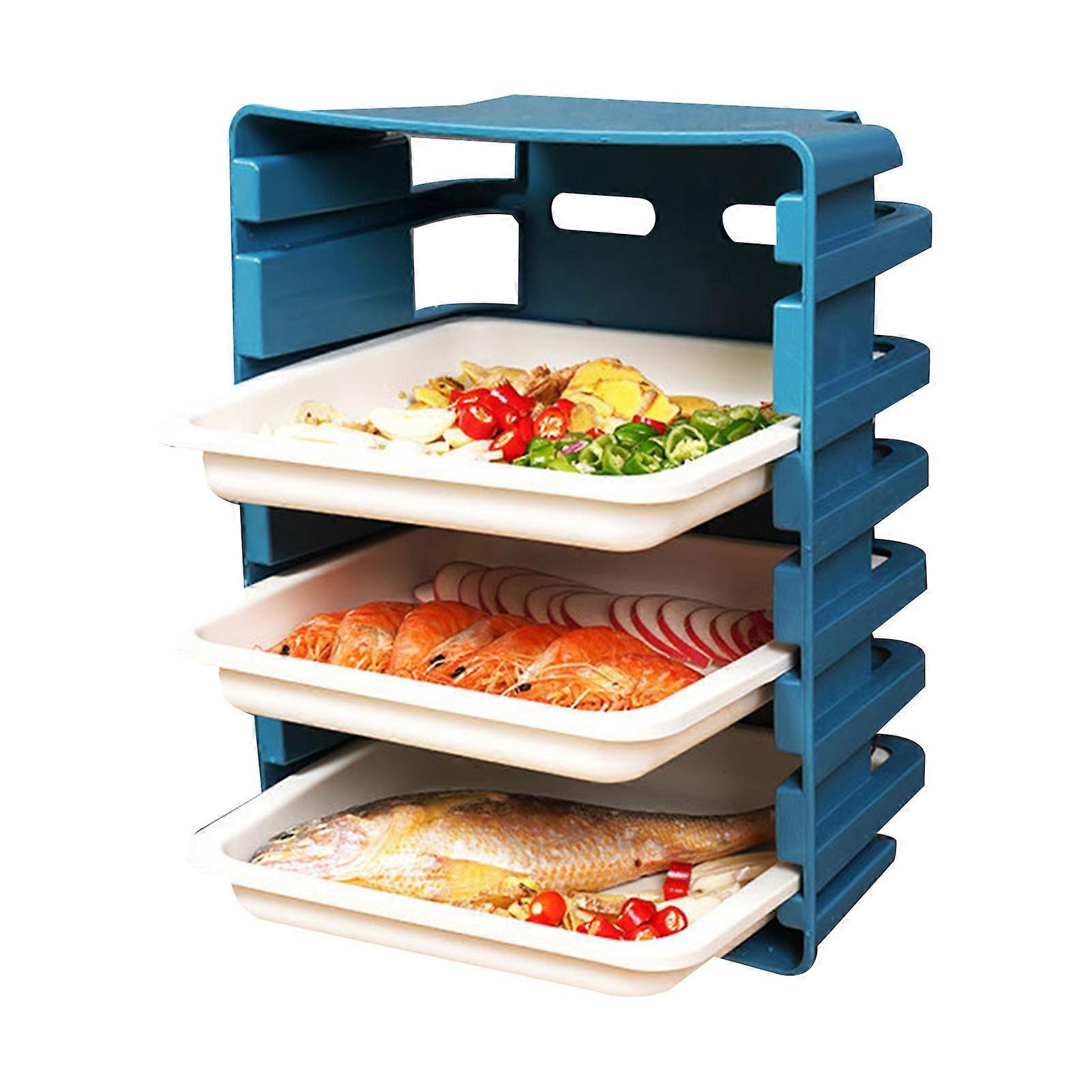 Kitchen Side Dish Storage Rack Multi Layer Dish Preparation Plate Wall Mounted Dish Storage Plate Three Layer Blue
