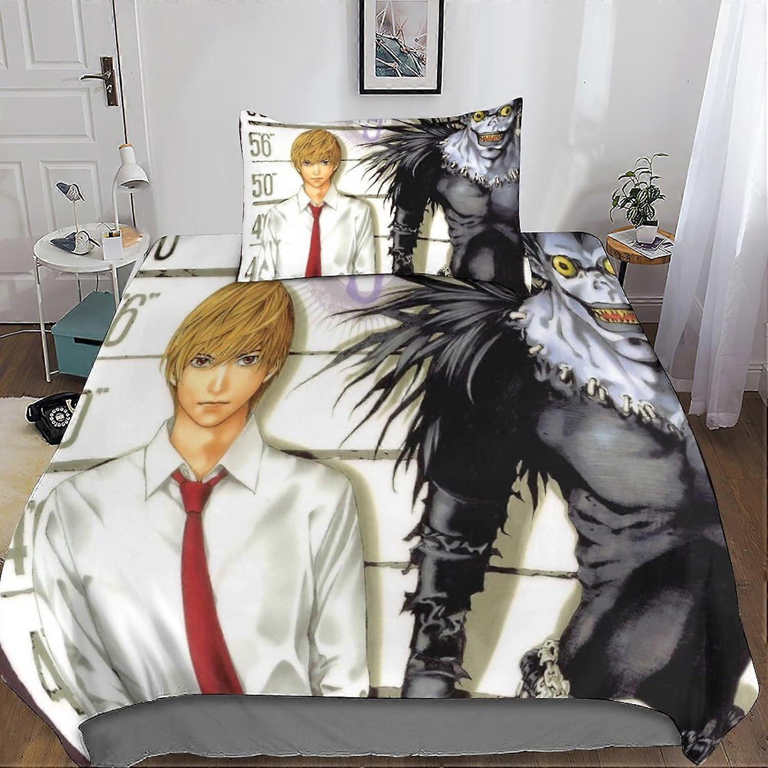 3D Death Note Påslakan Anime 2-delat sängkläder för barn Tonåringar Pojkar Mikrofiber med dragkedja Stängning Örngott Singel