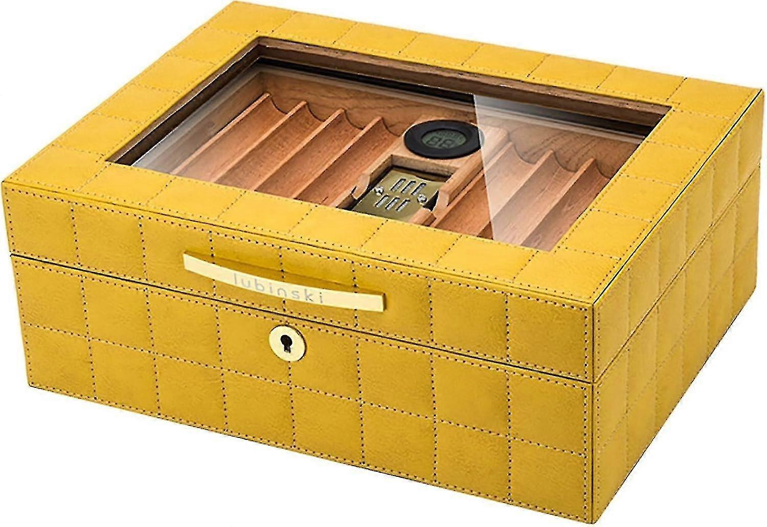 Zigarren-Humidor mit Glasplatte, Zigarren-Desktop-Box aus Zedernholz, mit Hygrometer und Trennwand, Tablett aus spanischem Zedernholz