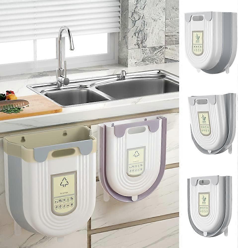 2Pack Hanging Kitchen Trash Can Compost Bin Portable, 10L+6L Wall Mounted Foldable Small Garbage