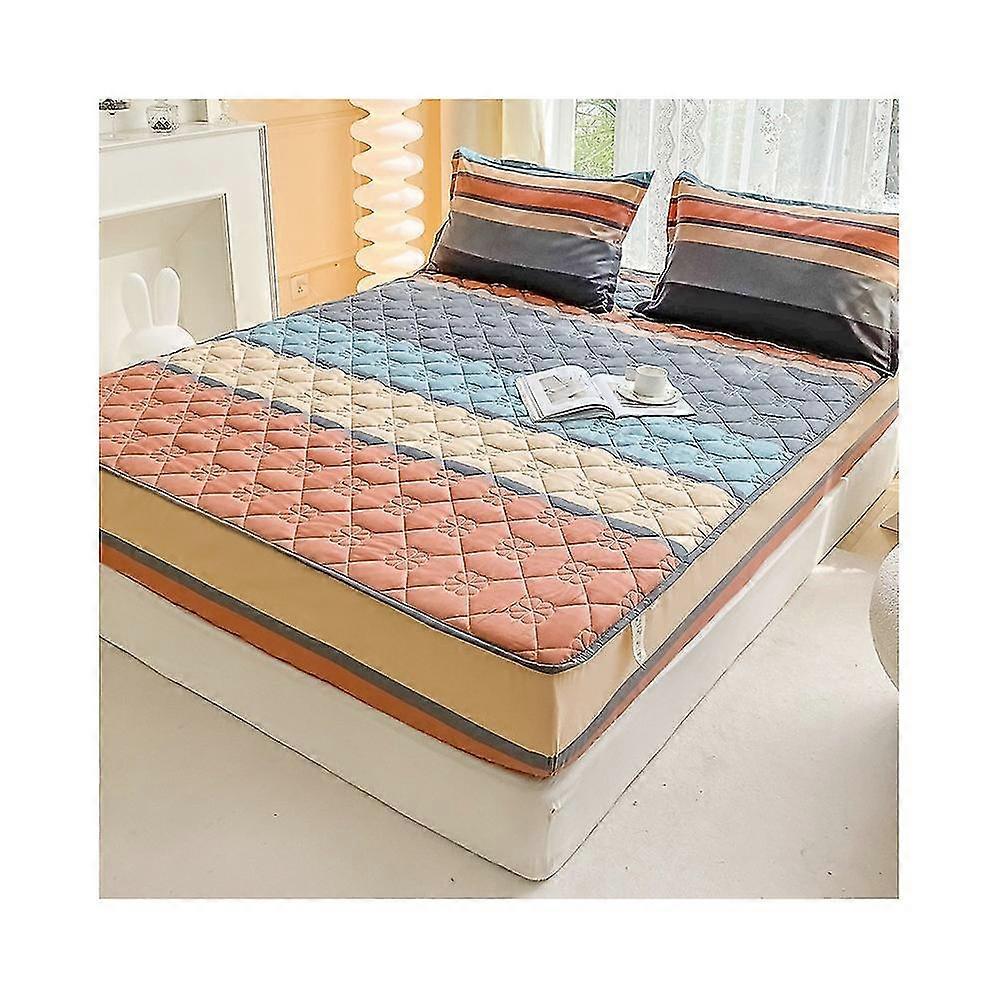 Quilted Fitted Sheet Mattress Cover Large Printed Mattress Protector Ultra Soft Bedspread Fitted Sheet -pattern 6