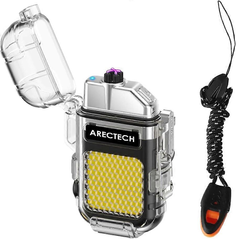 ARECTECH Rechargeable Lighter Electric Arc Dual Lighter 3 Modes of Flashlight Windproof Plasma Lighters Waterproof with Survival Emergency Whistle and