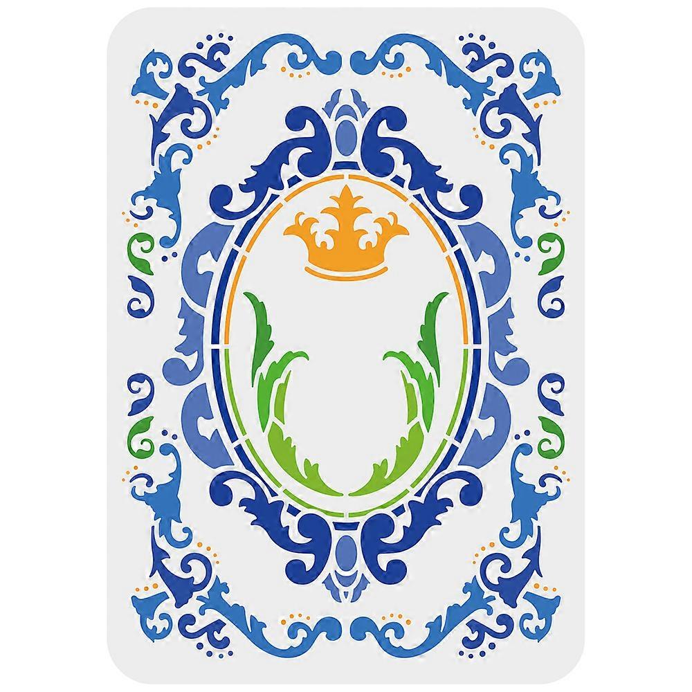 1pc Frames Stencil Reusable Vintage Flower Border Frames Painting Stencil Magic Mirror Crown Pattern Decoration Stencil