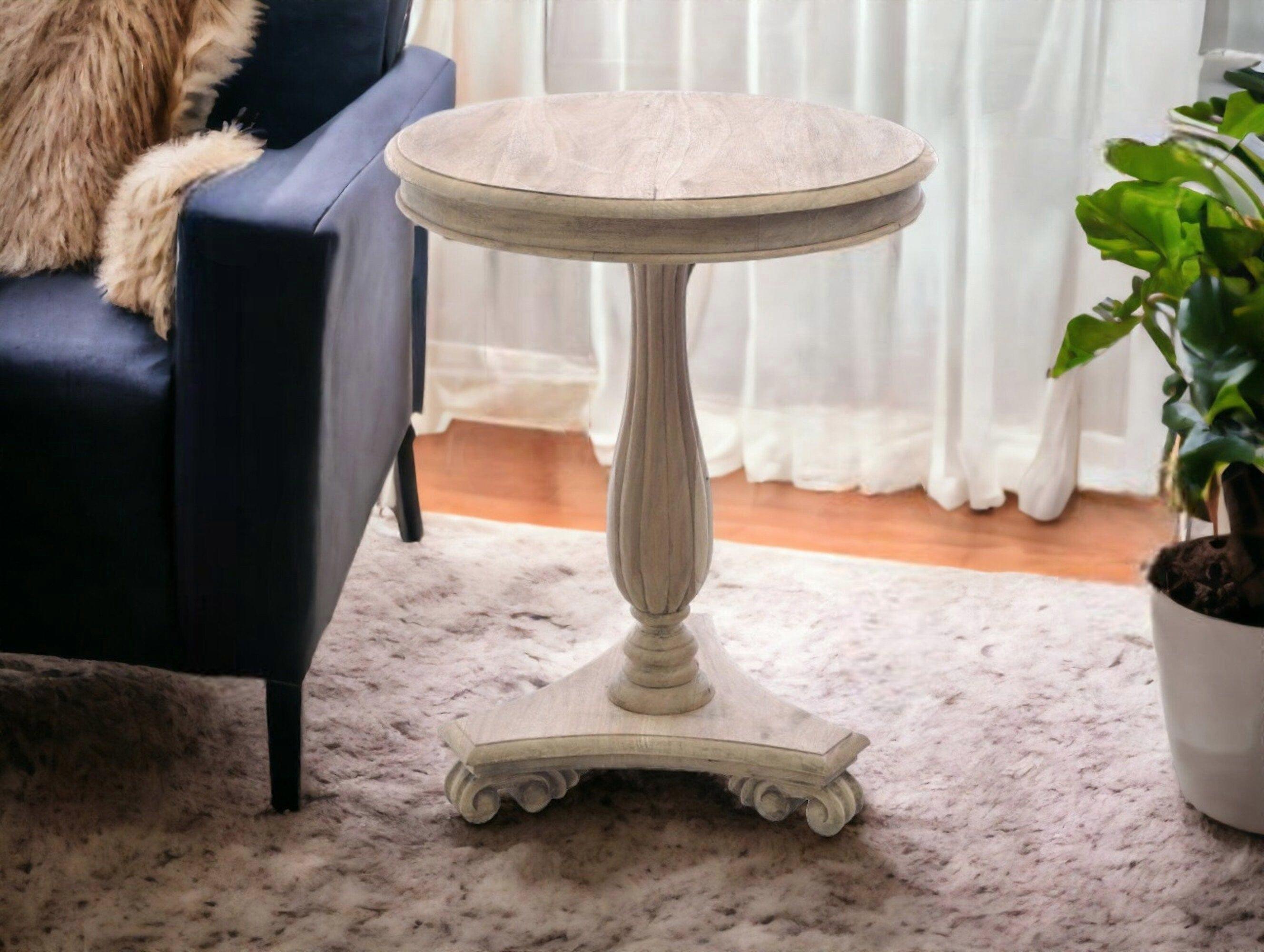 Tall Round Sofa Side Table With Triangular Base