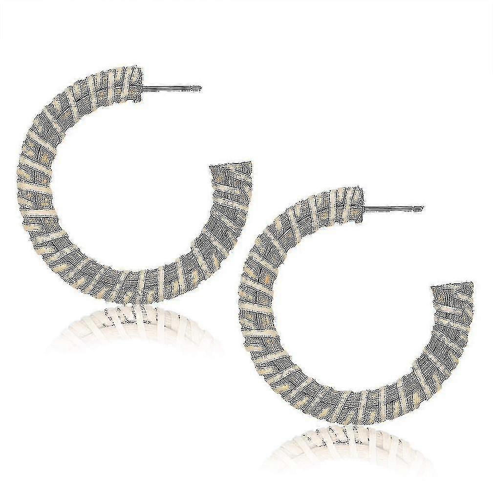 Earrings C Shape Rattan Woven Wooden Handmade Ear Studs For Ceremony