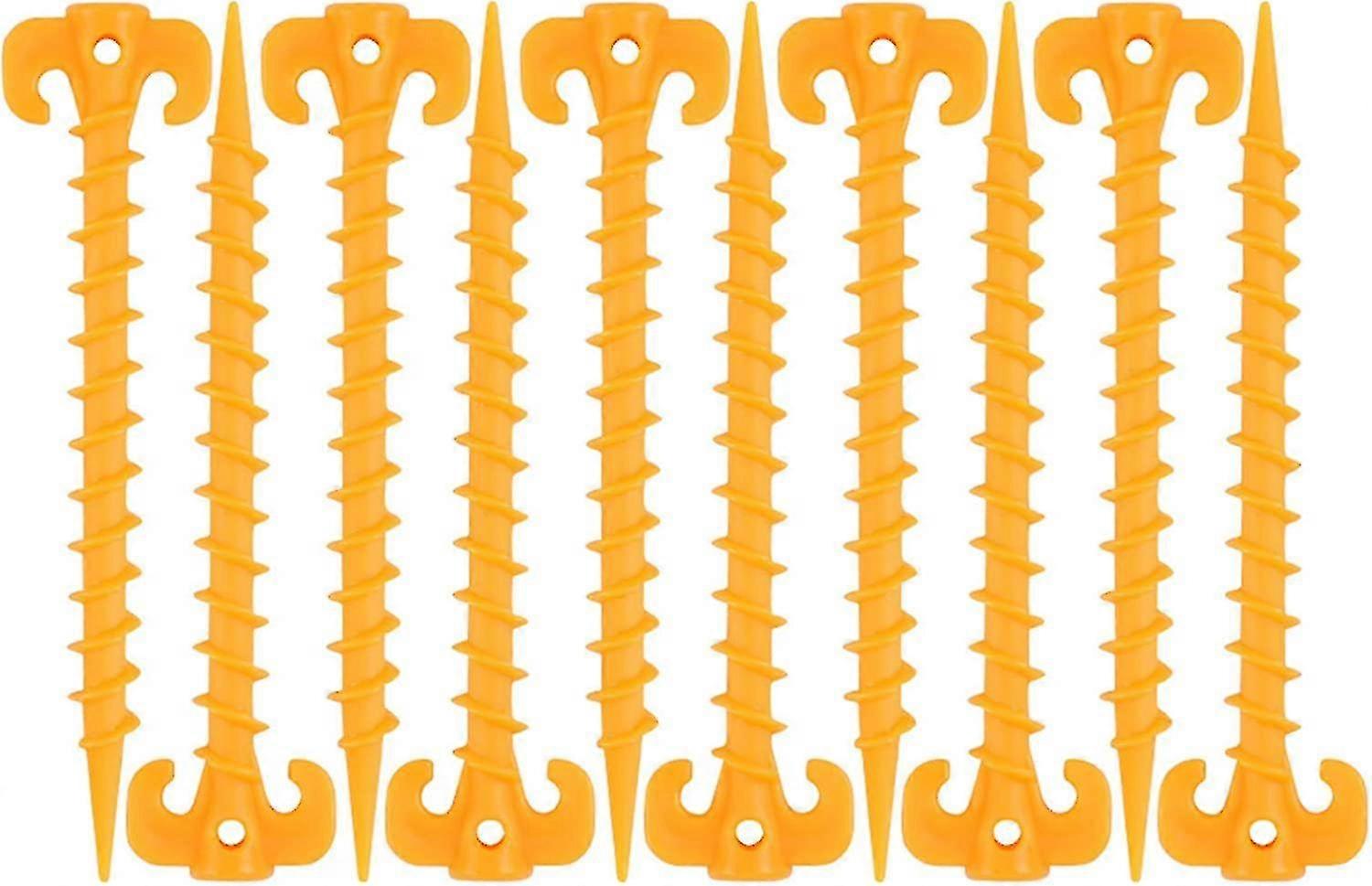 יתדות אוהל בורג מפלסטיק יתדות אוהל ספירלה עמיד יתדות לתיקון ברזנט גשם אוהל קמפינג(10 יחידות, צהוב)