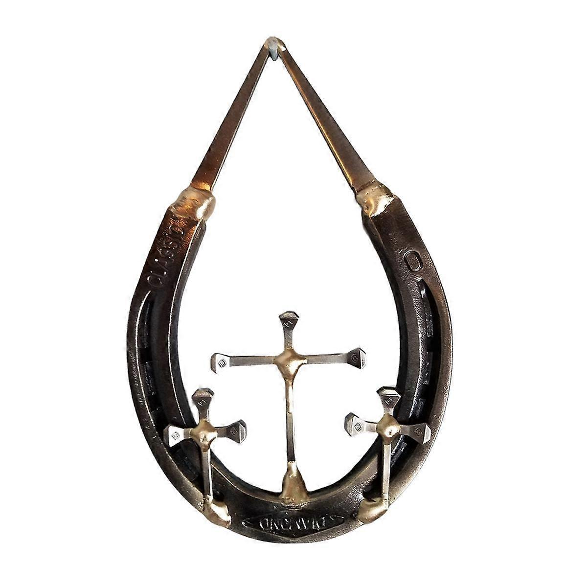 Horseshoe Nail Crucifix Wall Decoration Decorative Horseshoe Wall Crucifix - Rustic Spiritual Art S