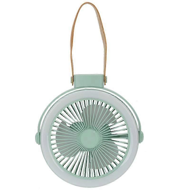 2 In 1 Camping Fan Hanging Fan With Led Lamp 2400mah 7'' Tent Fan For Unisex Green