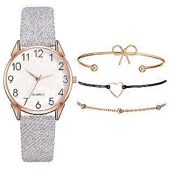 Donna Moda Quadrato Verde Quadrante Pelle Donna Bracciale Orologi Set Quartz Polso