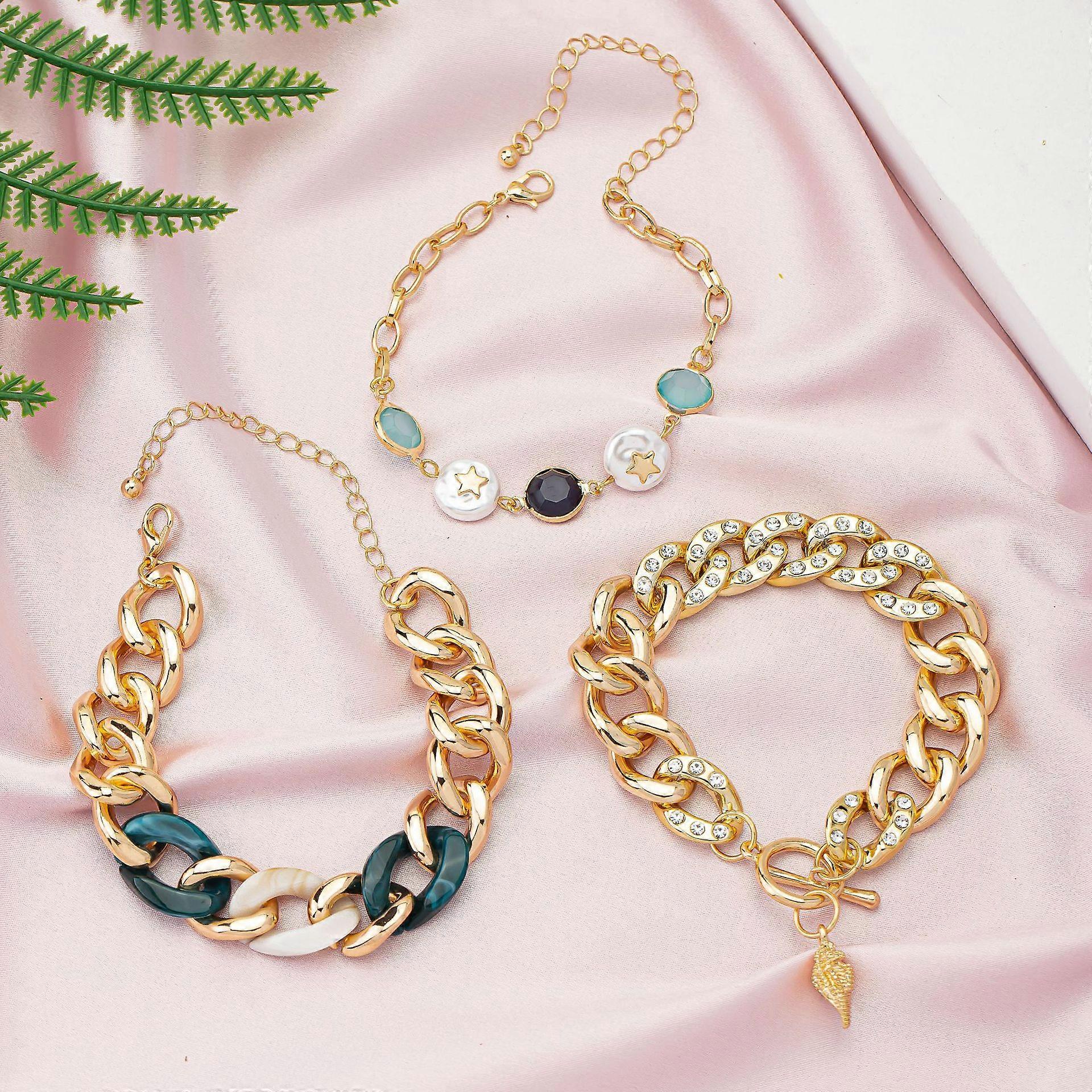 Link Chain Bracelet for Women Made-3pack