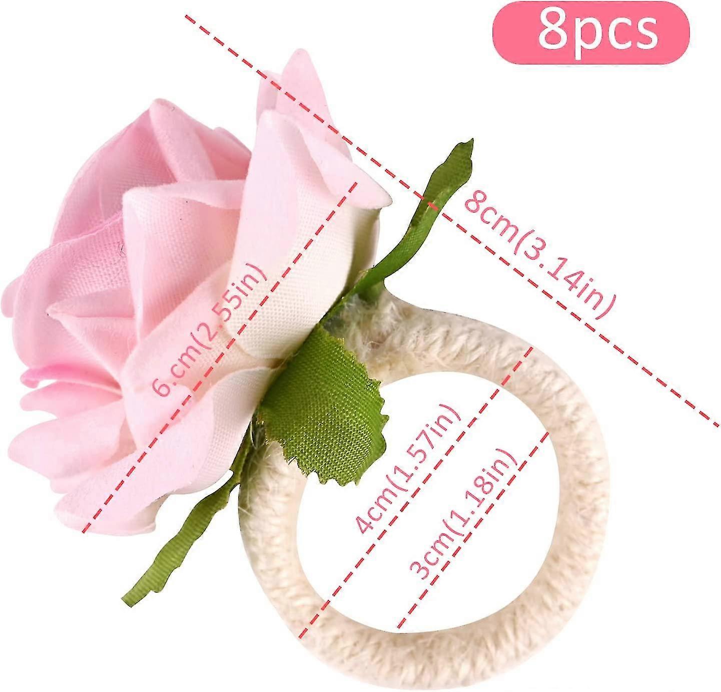8 Pack Napkin Rings Faux Rose Table Decorations
