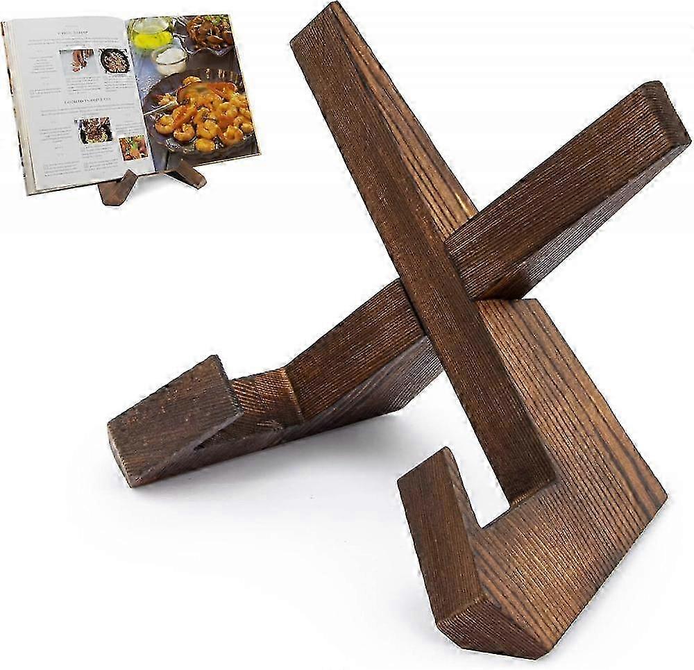 Cookbook Stand for Kitchen, Recipe Book Holder for Kitchen Counter, Wooden Cookbook Holder, Rustic Cook Book Holder Stand - Rustic Brown jkw