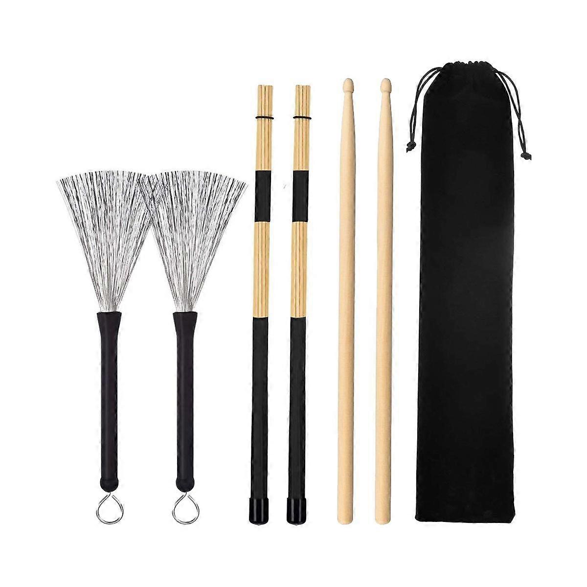 6 Pieces Jazz Drumsticks Set 5A Drumsticks Retractable Drum Wire Brushes Sticks ,Adults,Rock Band