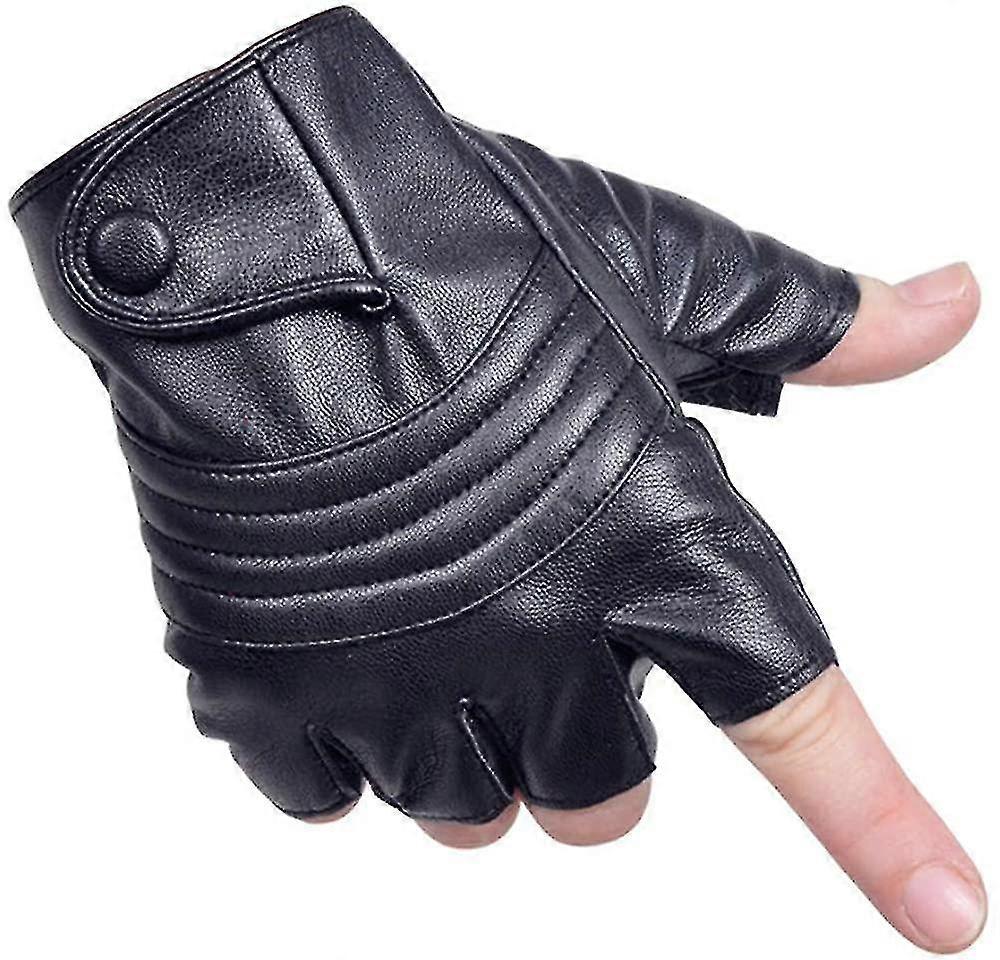 Mens Fingerless Leather Gloves Warm Half Finger Gloves With Thin Inner Fleece