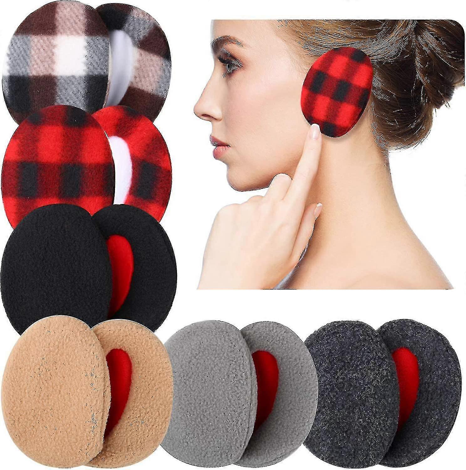 Lot de 6 paires de cache-oreilles en polaire sans bande, unisexes, 6 couleurs