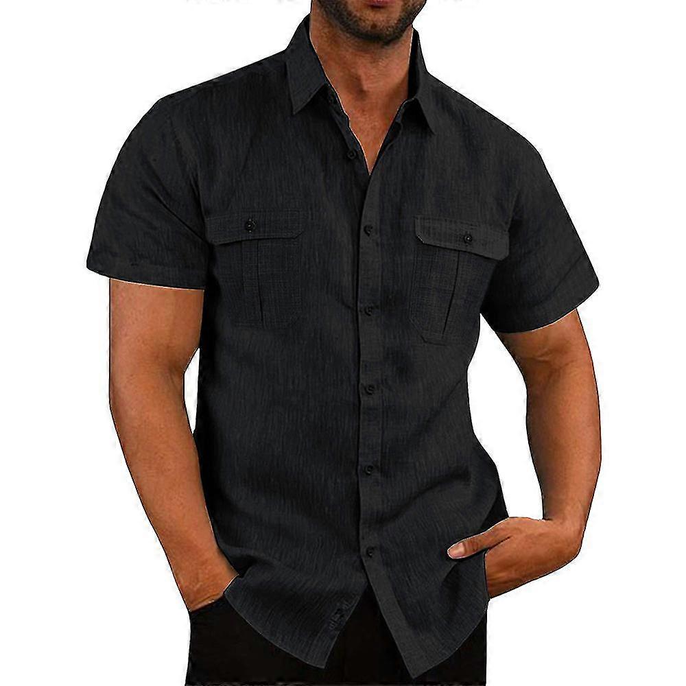 Men Short Sleeve Button Down Shirt Casual Solid Blouse Tee Tops