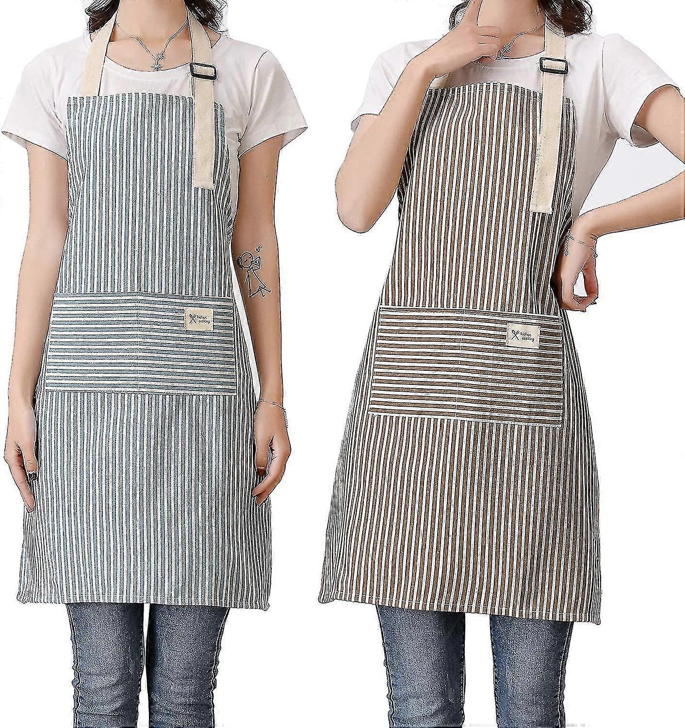 مآزر للنساء 2 حزمة مآزر مريلة قابلة للتعديل مع 2 جيوب قطن كتان كوكين