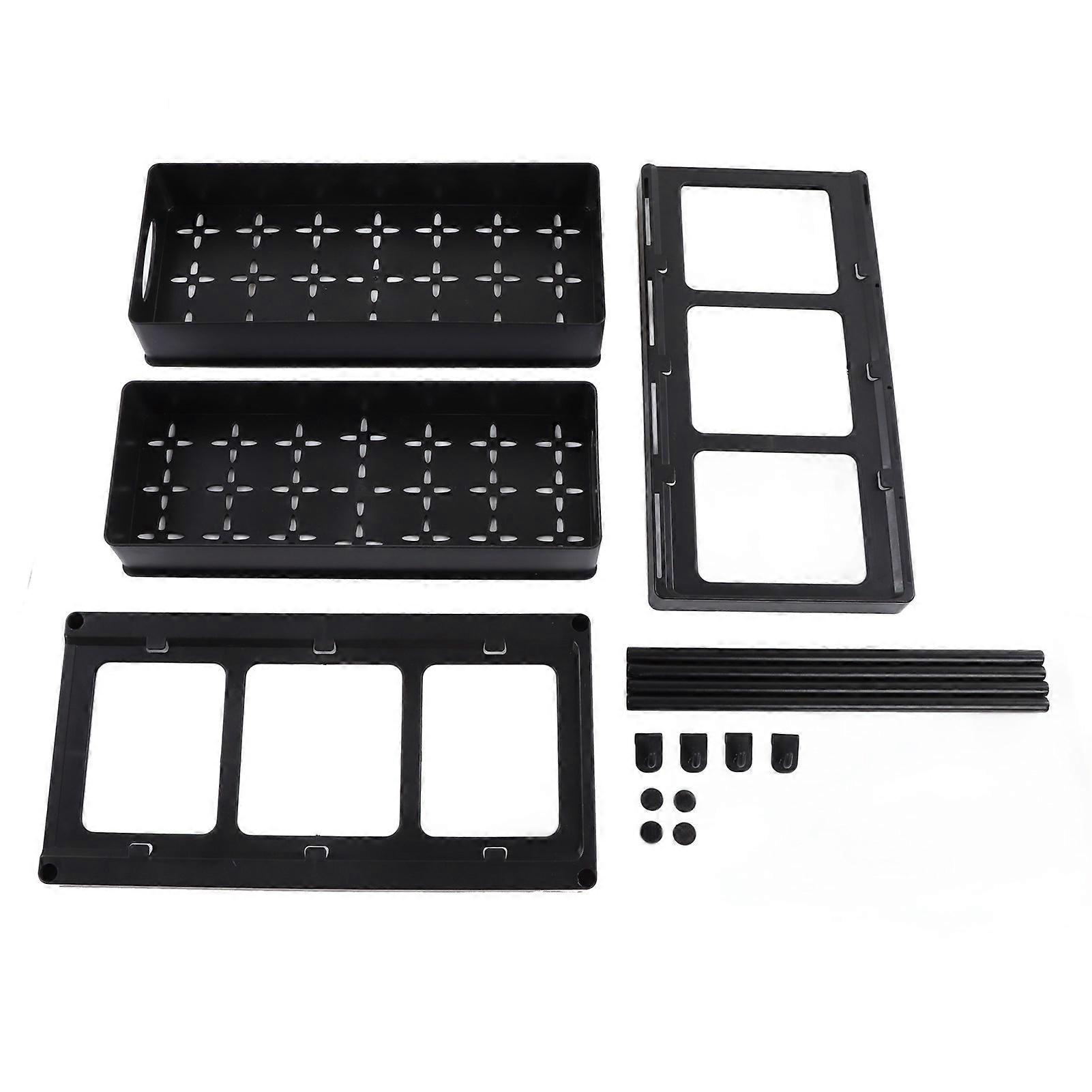 Pull Type Double Layer Storage Rack Set Desktop Cosmetic Organizer Holder for Kitchen Bathroom Black