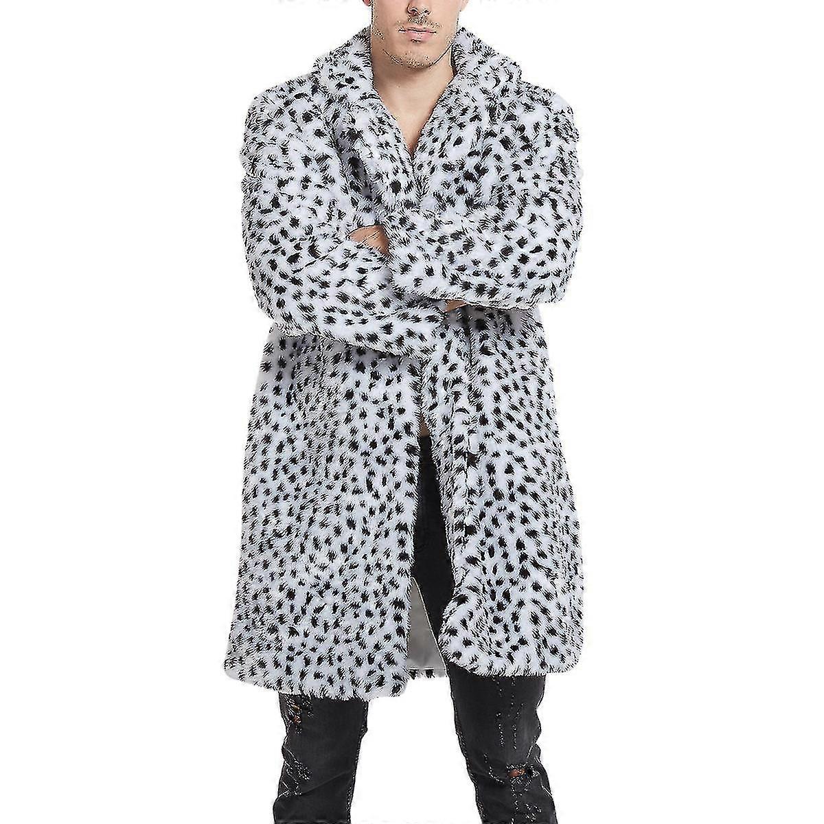 Men's Leopard Print Plush Mid-length Straight Coat Zekai