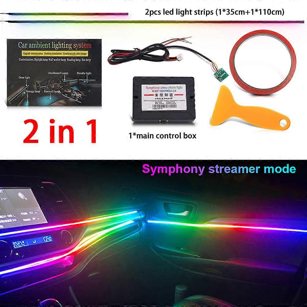 2 in 1 Full Color Streamer Car Ambient Lights RGB 64 Color Acrylic Strip Universal LED Interior Symphony Atmosphere Lamp By APP
