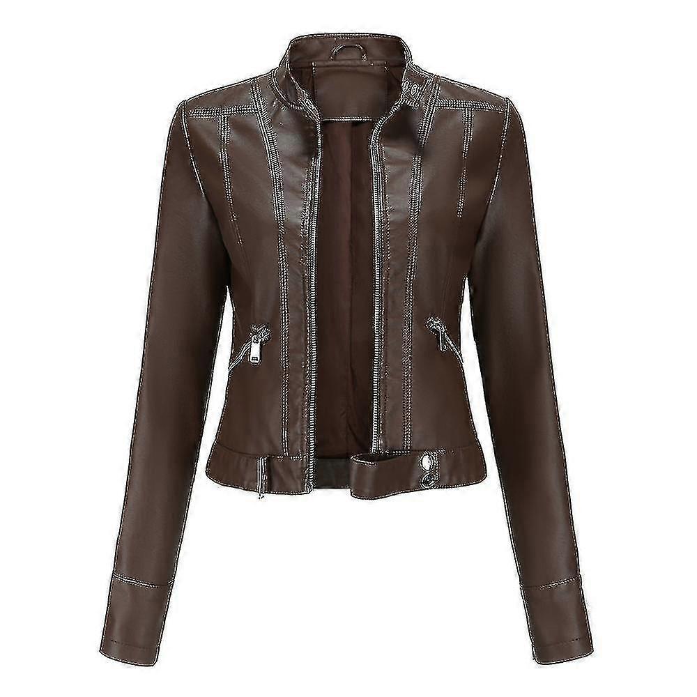 Ladies Casual Zipper Regular-fit Leather Jacket