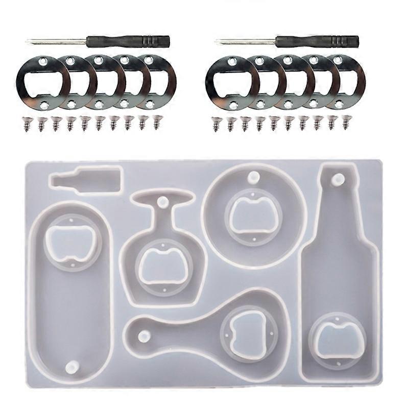 Bottle Opener Mold Silicone Bottle Opener Kit Resin Bottle Opener Molds with Screws 10 Beer Openers In Accessories for Open Bottle Tool DIY Keychain D