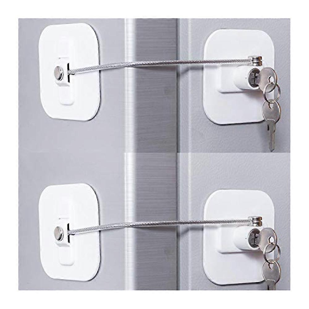 Refrigerator Lock, Mini Fridge Lock with Key for Adults, Lock for a Fridge, Cabinet Door(White 2Pac