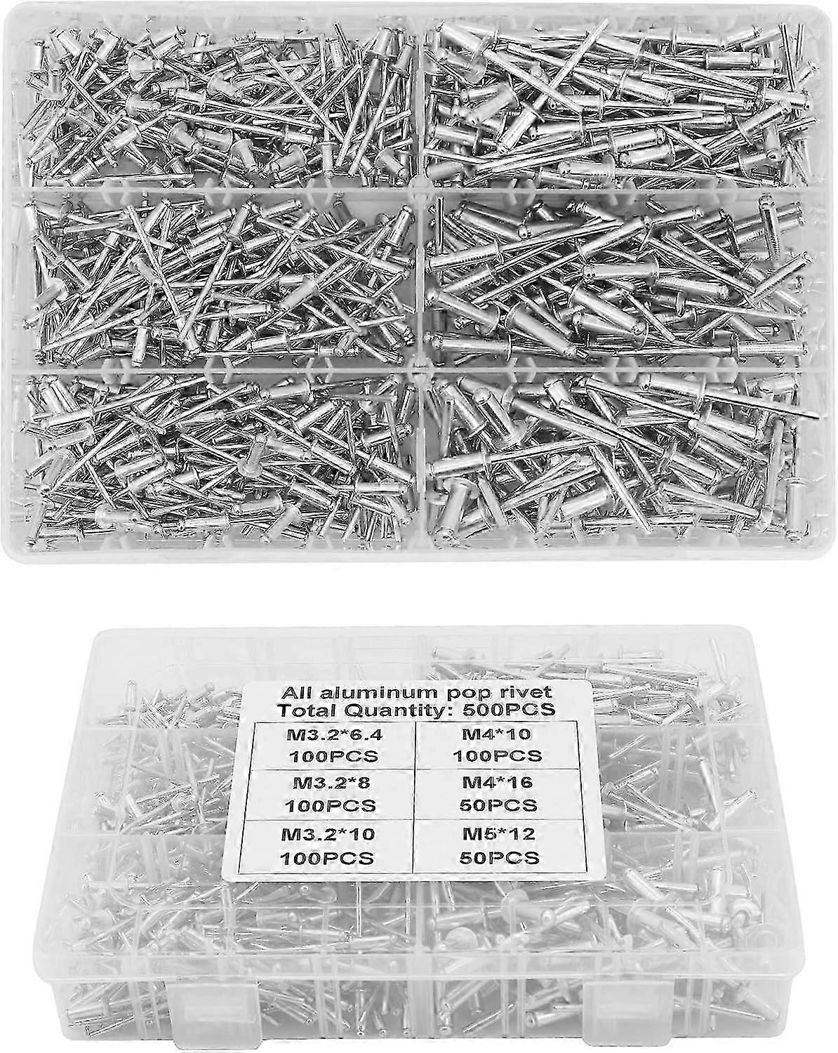 المسامير العمياء ، 500 قطعة M3.2 M4 M5 الألومنيوم المسامير العمياء الألومنيوم برشام البوب المسامير المتنوعة مع صندوق للمعادن والخشب والبلاستيك