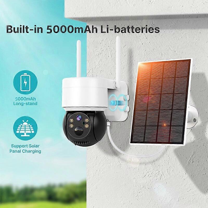 4MP HD WIFI Solar PTZ Camera Human Detection Security Video Surveillance Camera With Solar Panel 5000mAh Recharge Li-BatteriesSecurity Monitors & Reco