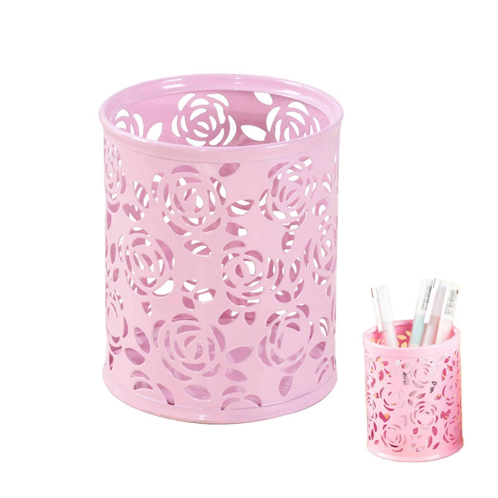 Hollow rose shape pencil holder, multi-function desktop organizer for home, office, work, school and classroom (pink)