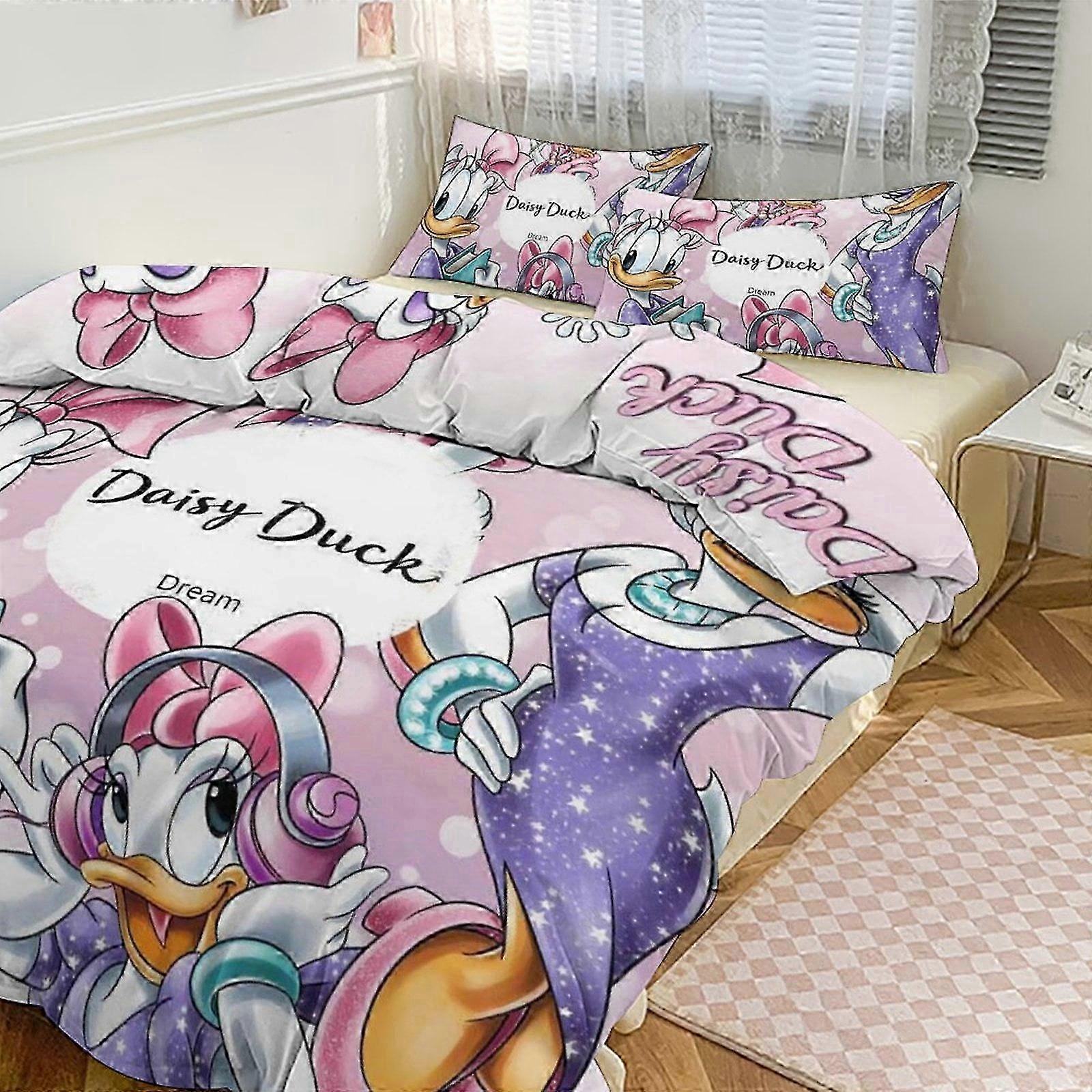 v496 Lençóis Daisy Duck Print Conjunto de Cama Padrão Duvet Cove Set3 Peças Capa de Colcha e Fronhas para Mulheres Homens Adolescentes C (1 Capa de Edredom e 2 Pi