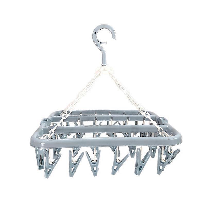 Clothes drying hanger with 32 clips and foldable hanging sock rack