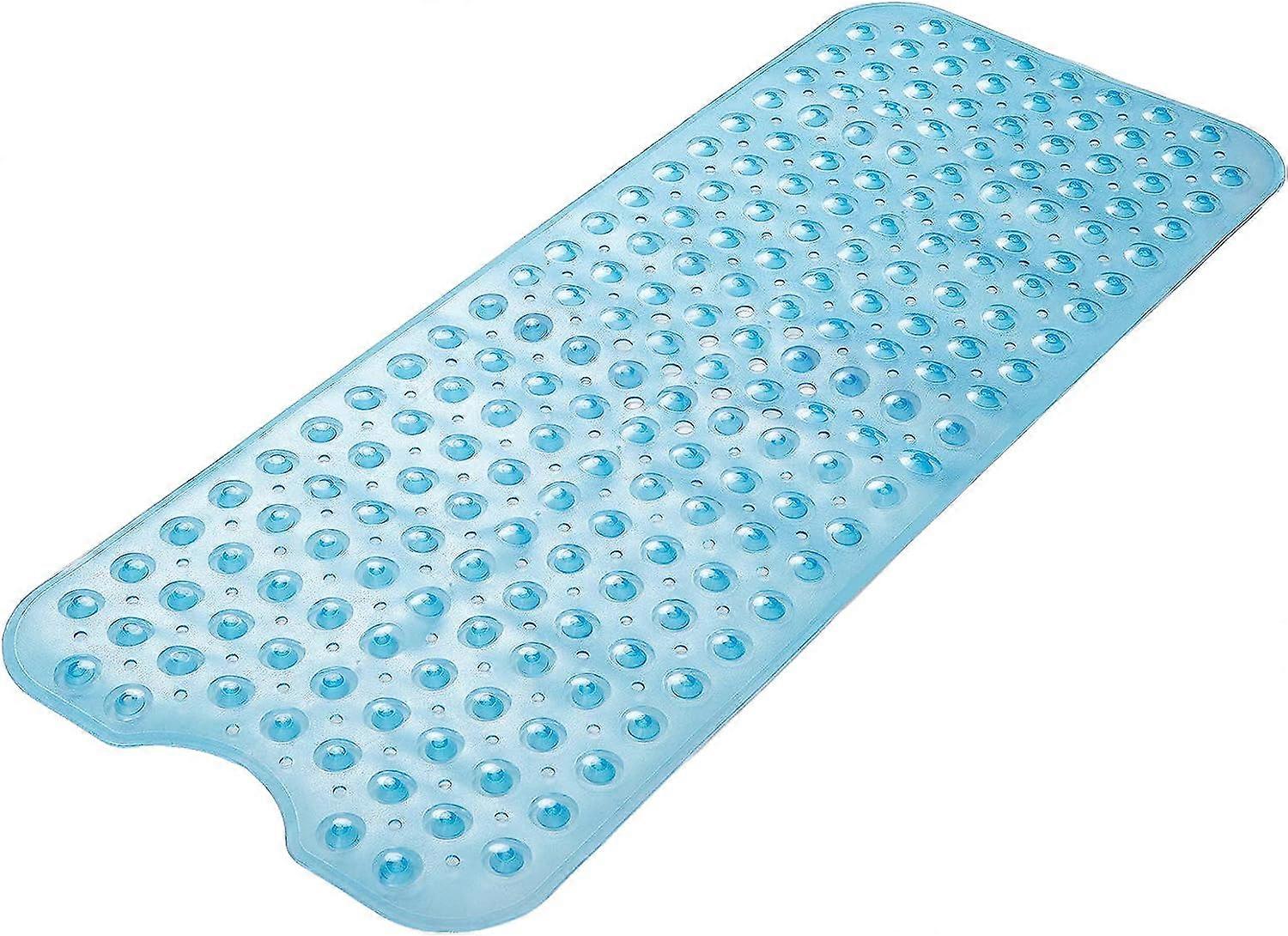 Bathtub Mat Non Slip Bath Mat for Tub, 40 x 16 Inches, Shower Mat Non Slip with Suction Cups and Drain Holes  Clear Blue