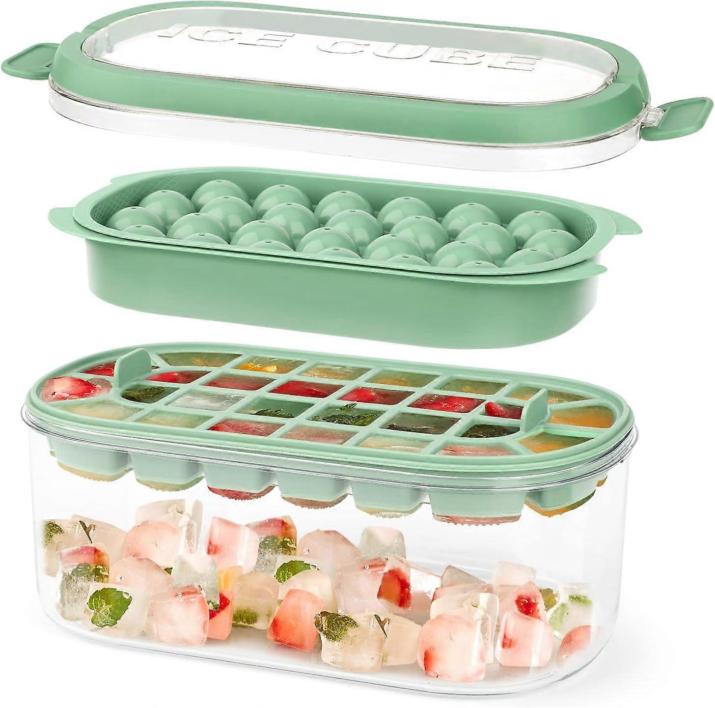 Ice Cube Tray with Non-Spill Removable Lid, 54 Silicone and Flexible Ice Cube Trays for Freezer, Ice Cube Maker and Squares & Round Ball Ice Cube Moul