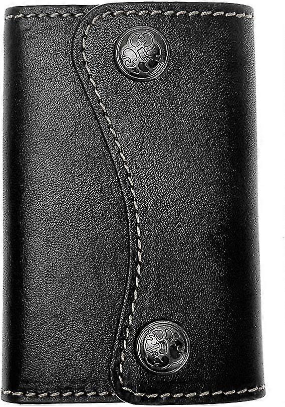 Genuine Leather Keychain Key Wallet 6 Hook Button Closure Key Holder Case With Card Holder