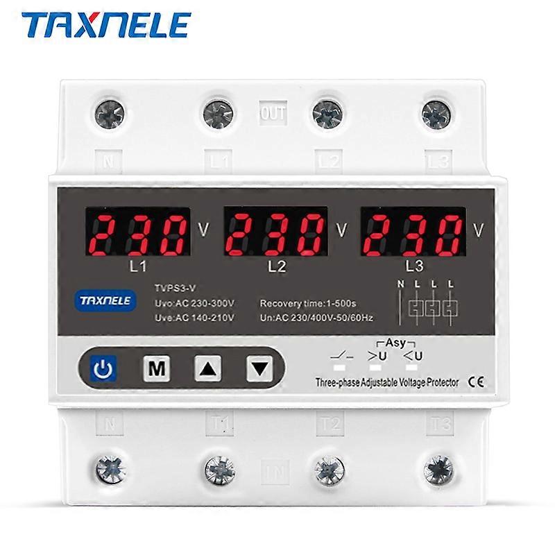 Three Phase Adjustable Over and Under Voltage Protector 3 Phase Automatic Recovery Protective Device Reset 63A 380V