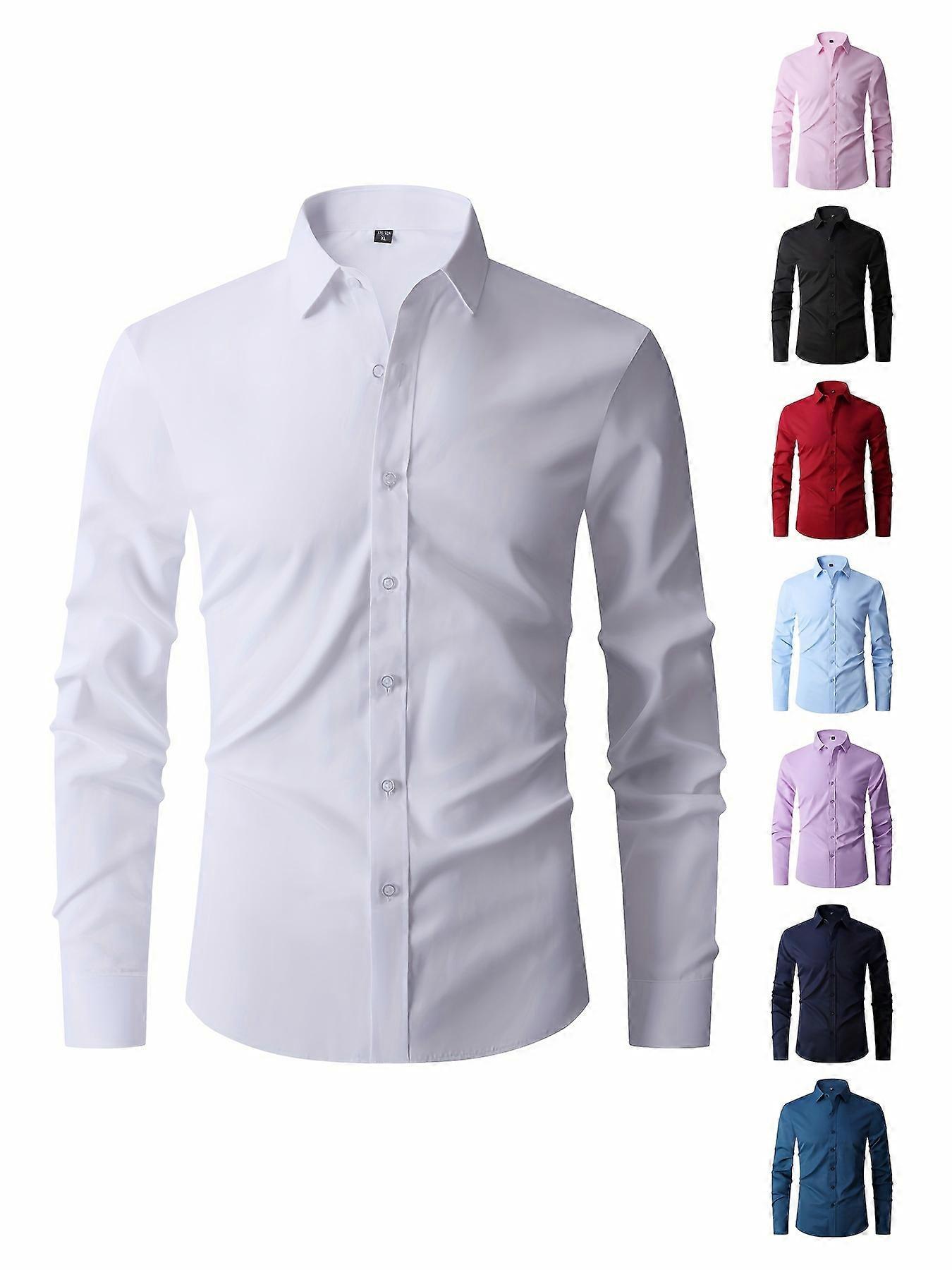 New style Solid Color Men's Business Slim Fit Long Sleeve Button Up Shirt, Spring Fall Formal Wear, Gift For Men