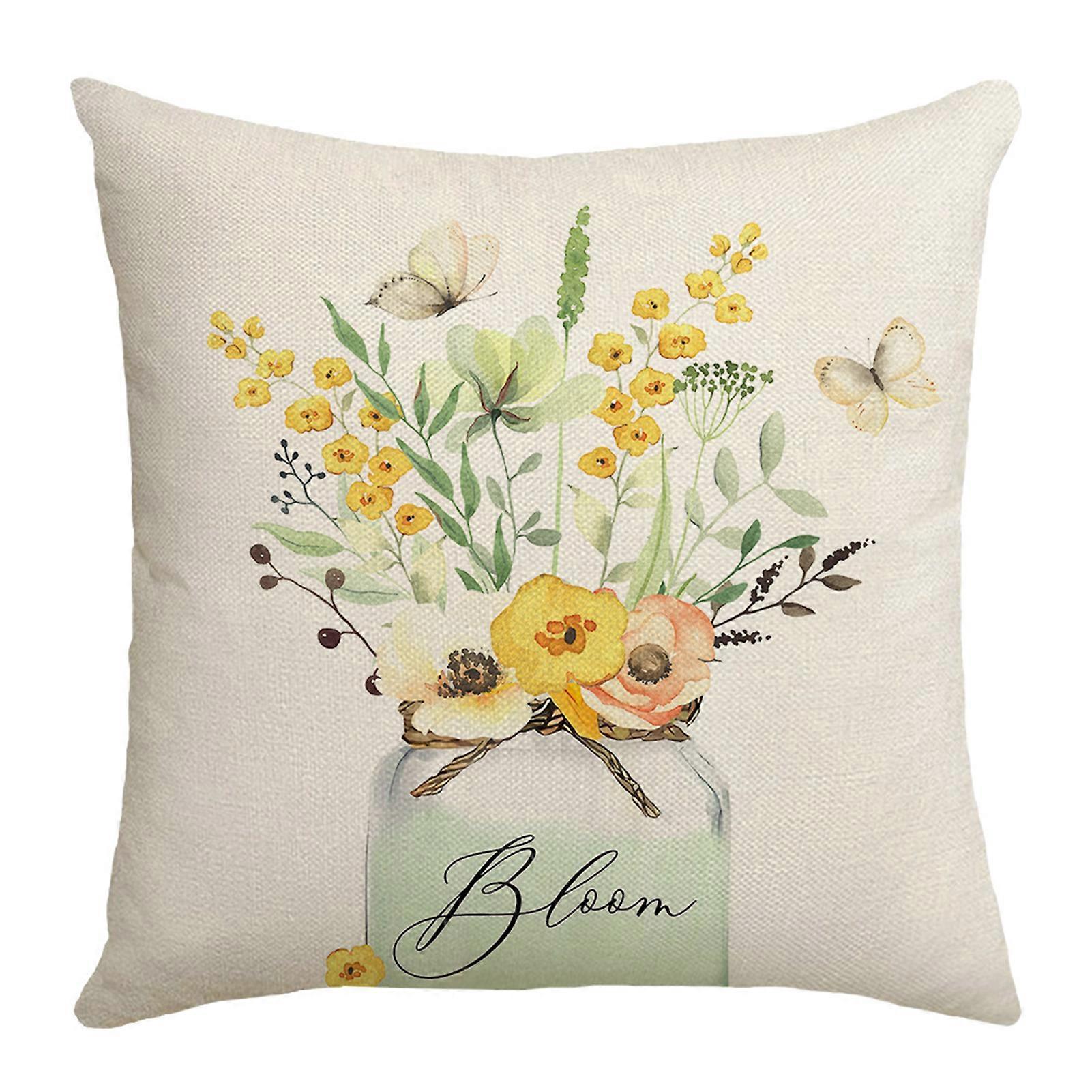 Pillowcase Letter Print Gradient Contrast Color Floral Pattern Zipper Closure Home Decoration Square Shape Sweet Love Throw Pillowcase Sofa Accessory