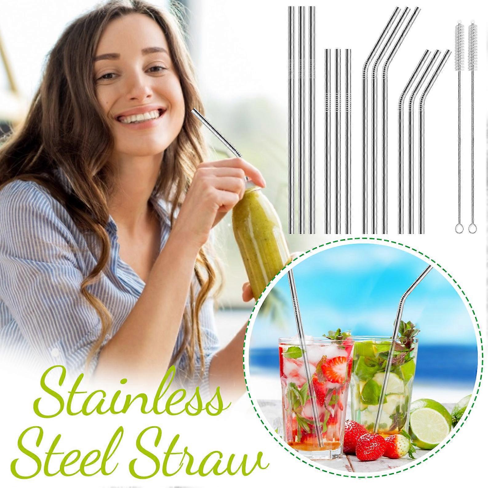 12PC Straw Reusable Direct Drinking Straw Stainless Steel Straw With Brush