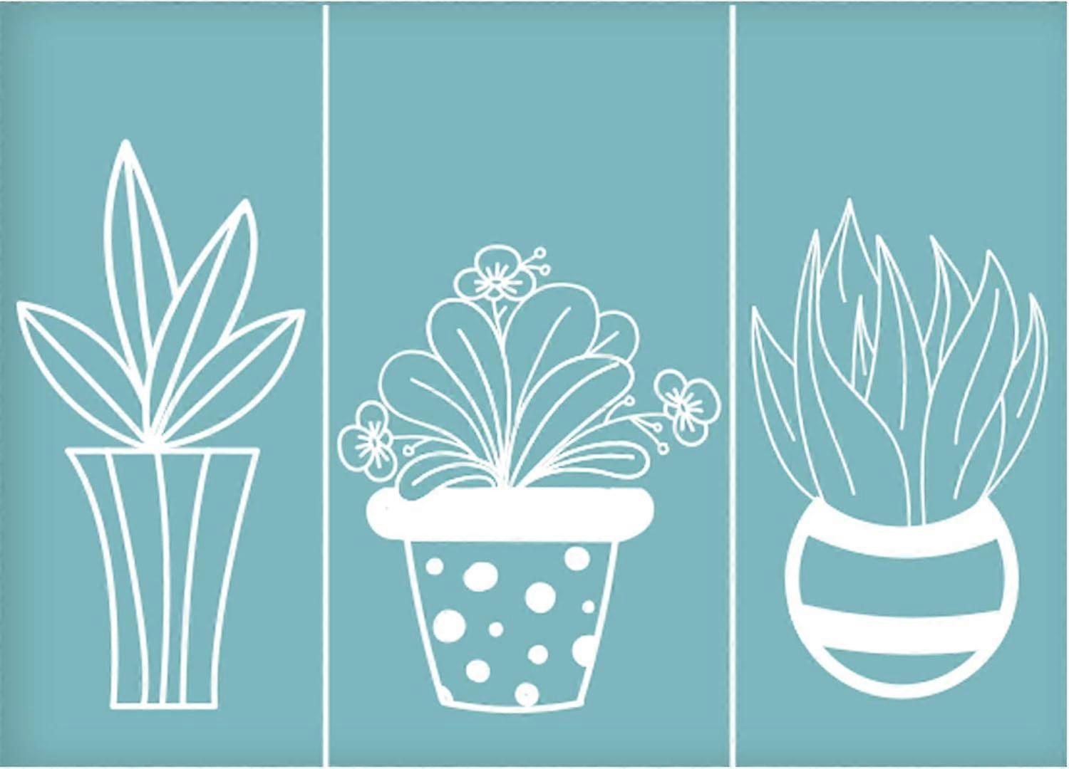 Self-Adhesive Silk Screen Printing Stencil Potted Plant Reusable Pattern Stencils for Painting on Wood Fabric T-Shirt Wall and Home Decorations DIY