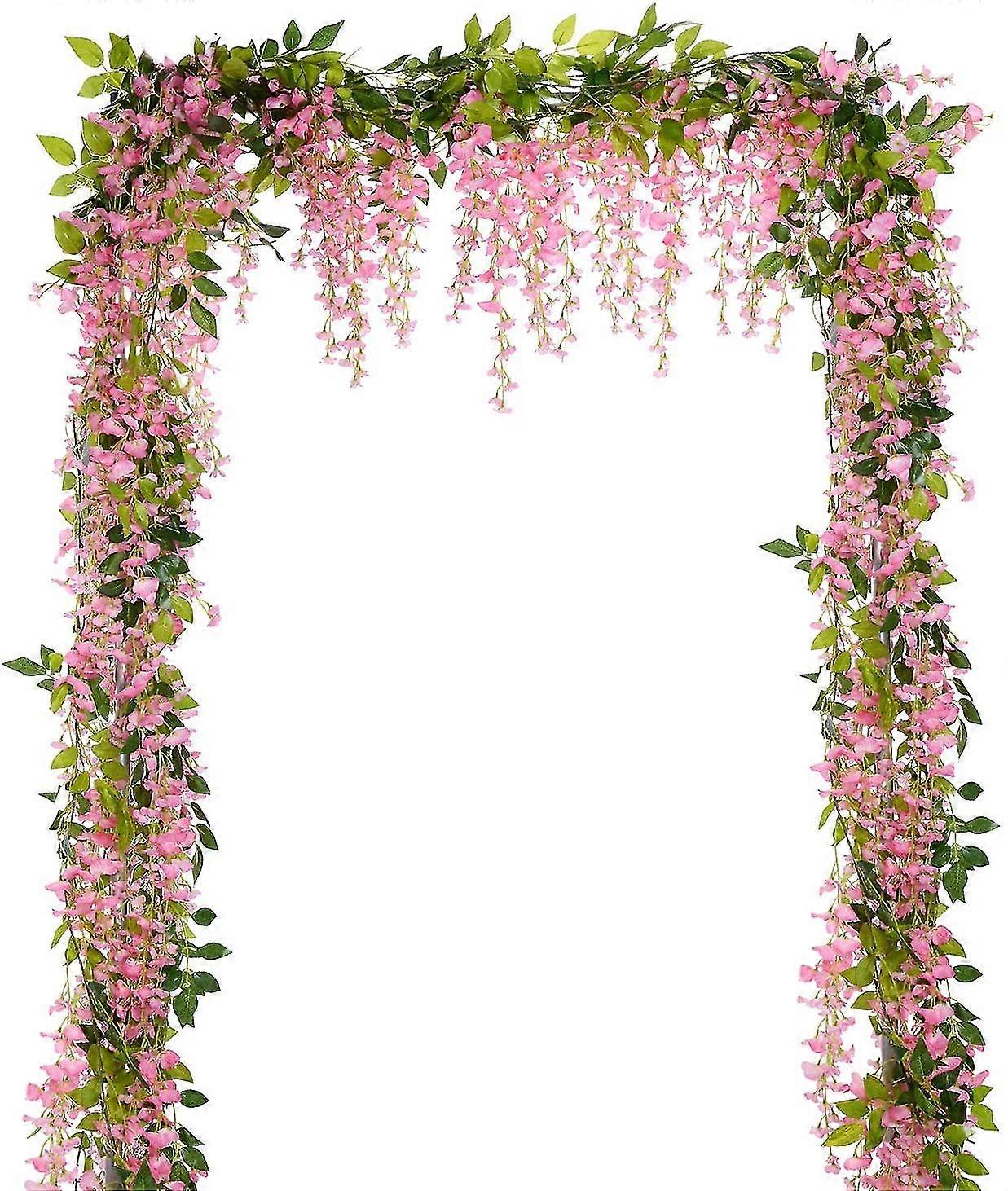 4 Piece Artificial Flowers Silk Wisteria Garland- Artificial Vine Rattan Silk Hanging Flower Compatible With Home Garden Outdoor Ceremony Wedding Arch
