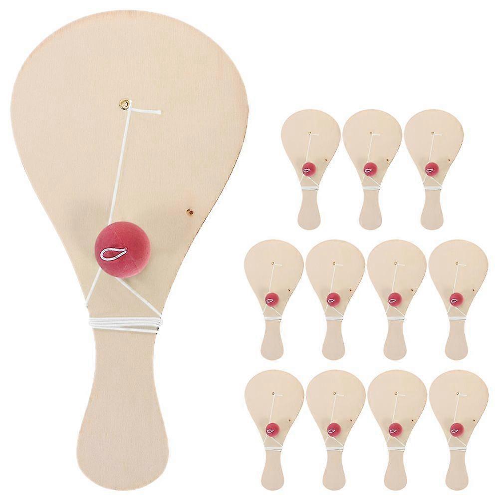 12pcs Hand-Painted Wooden Paddle Ball Set for Kids DIY Graffiti and Coloring Fun Paddle with String Ball Unfinished Blank Wooden Paddle Toy